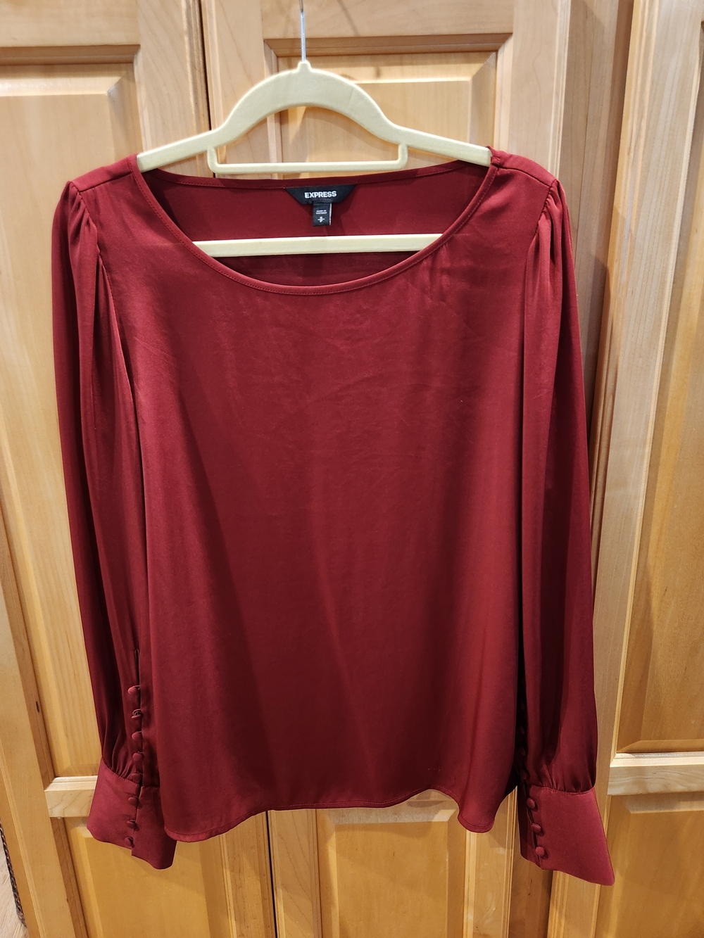 Express Long Sleeve Blouse in Wine Red with Buttoned Cuffs